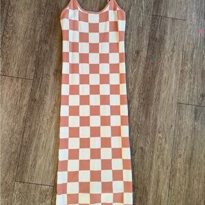 Checkerboard Knit Slip Dress in Peach and Cream